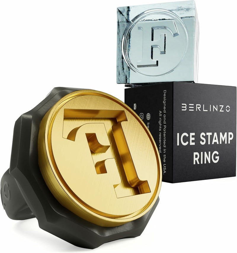 BERLINZO Brass Ice Stamp Ring Letter F - Image 1